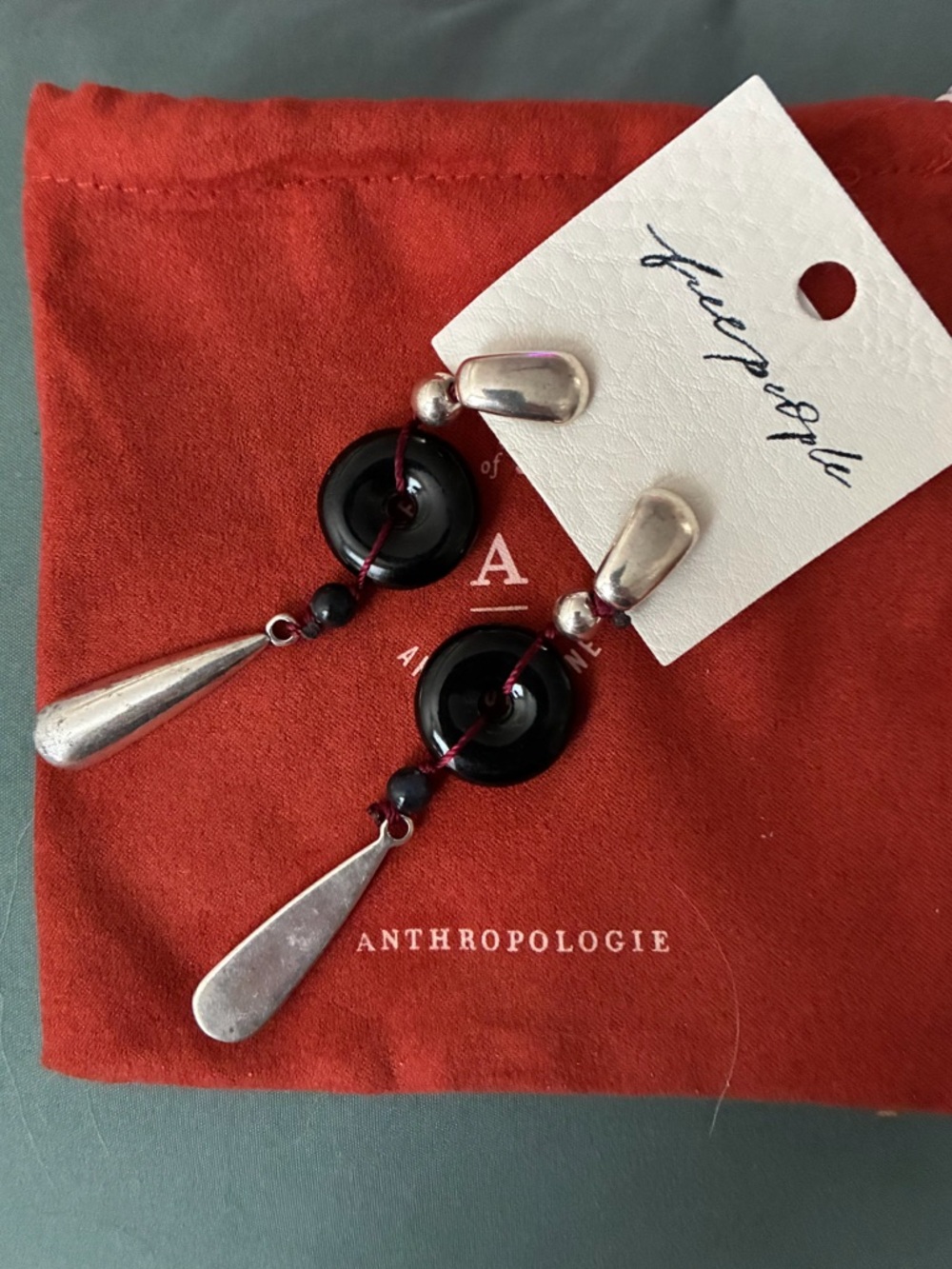 Free People Silver and Black Drop Dangle Earrings